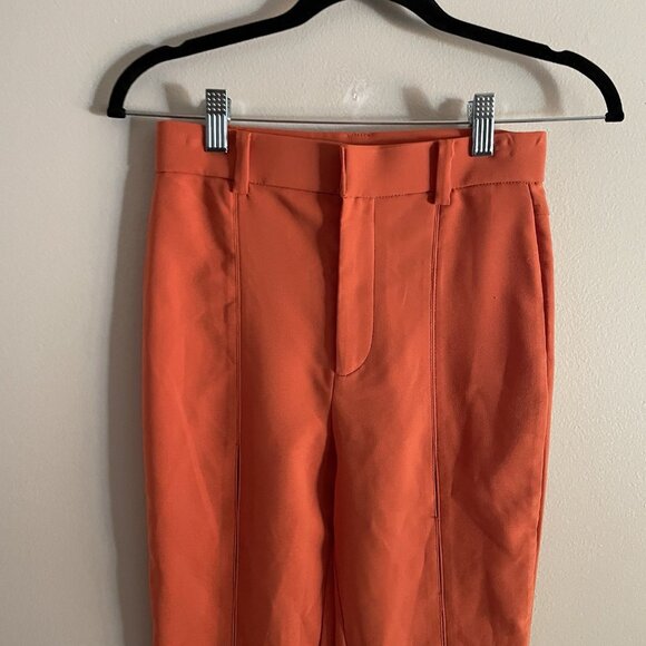 Zara Women XS Orange Stretch High Waist Front Slits Flare Pants Trousers - Picture 6 of 12
